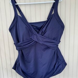 Lands End v neck wrap underwire Navy Blue Twist Front Tankini Top